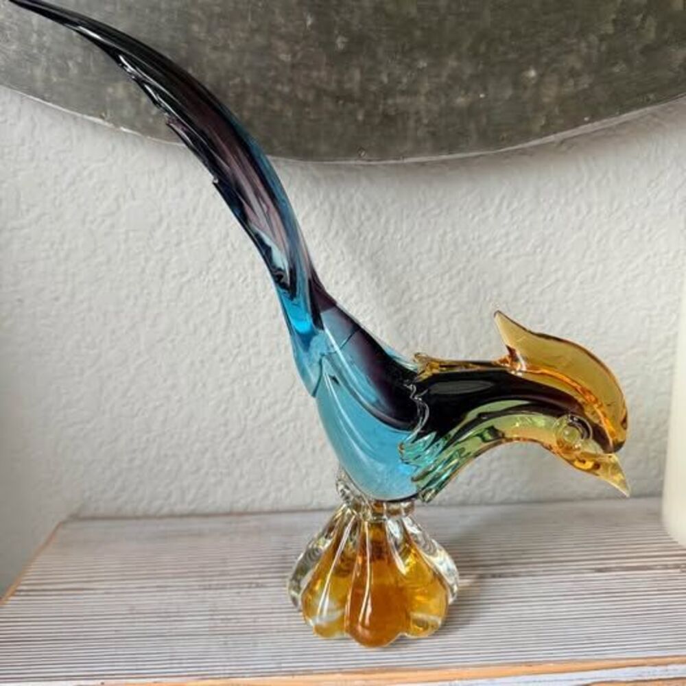 Vintage Murano Style Art Glass Bird Figurine 10 inches